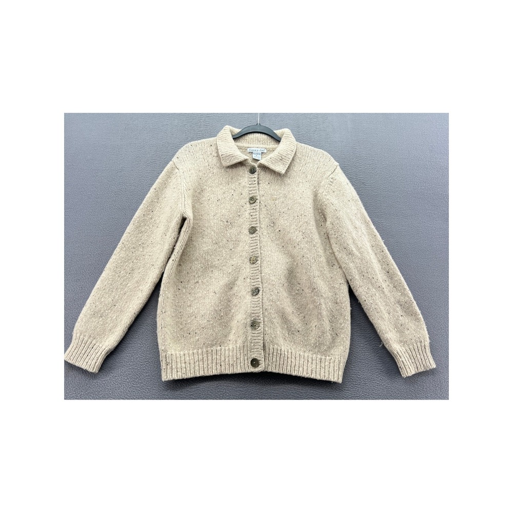 Eagle's Eye Cardign Sweater Sz L Oatmeal Beige Lambswool Blend Collared Button